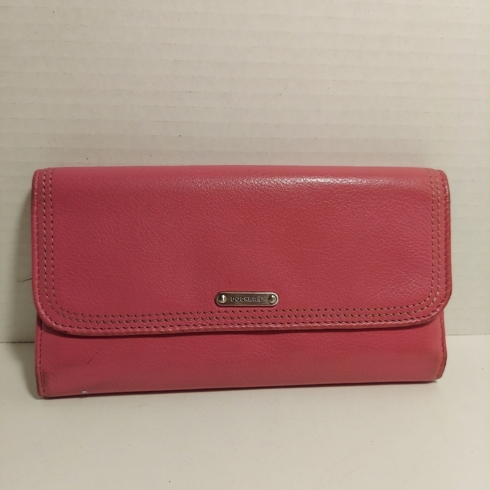 Dockers Women’s Pink Faux Leather Trifold Wallet w Plaid Lining Vintage